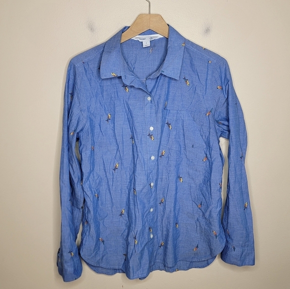 Old Navy | The Classic Shirt in Chambray Embroidered Parrots Birds Size Medium - Picture 5 of 5